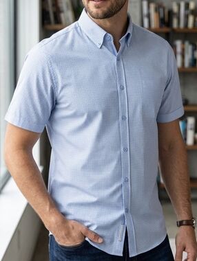 Lucky Brand Light Blue Short-Sleeve Geometric Button-Down Shirt